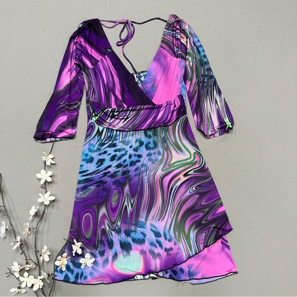 PSYCHEDELIC MOD purple swirl minidress, S. - Picture 3 of 7